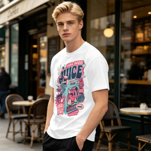 Olive t-shirt with retro hot juice devil graphic print