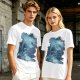 Olive Green T-Shirt With Abstract Blue Water-Inspired Print