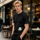 Olive Green T-Shirt with Steaming Coffee Cup Print