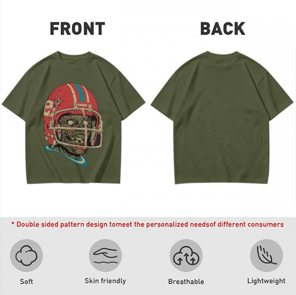 Olive T-Shirt with Zombie Football Player Helmet Graphic