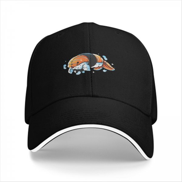 Black Baseball Cap With Cute Koi Fish Water Splash Artwork