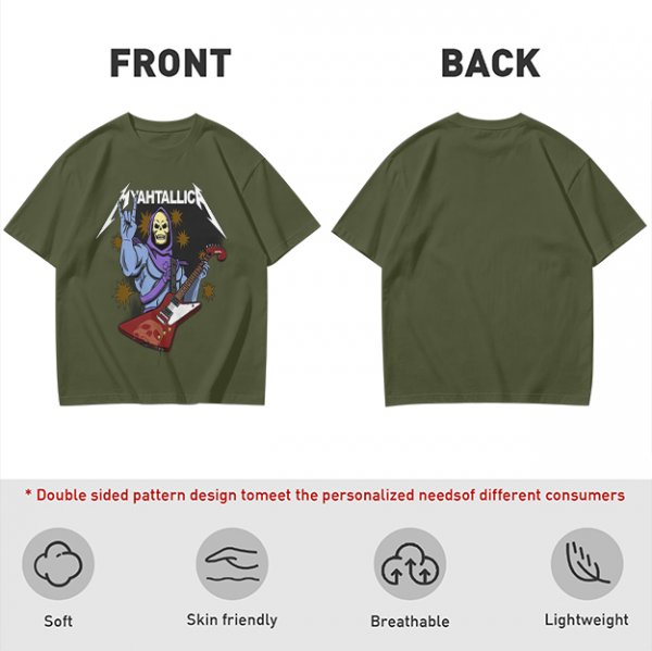 Olive T-Shirt With Skeletor Rock Guitarist Graphic Print