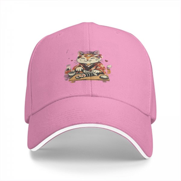 Black Baseball Cap With Cute Sushi Chef Cat Graphic