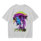 Olive t-shirt with neon vampire Dracula graphic and Japanese text