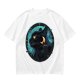 Olive T-Shirt With Black Cat And Crescent Moon Graphic