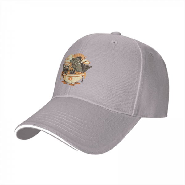 Black Baseball Cap with Dinosaur Eating Ramen Graphic