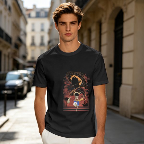 Olive Anime Graphic T-Shirt With Straw Hat Character Design