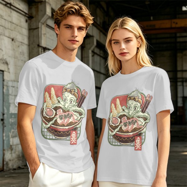 Olive T-Shirt With Octopus Chef In Ramen Bowl Graphic
