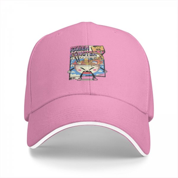 Black Baseball Cap With Ramen Monster Anime Graphic Print
