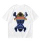 Olive T-Shirt with Neon Style Straw Hat Pirate Skull Print