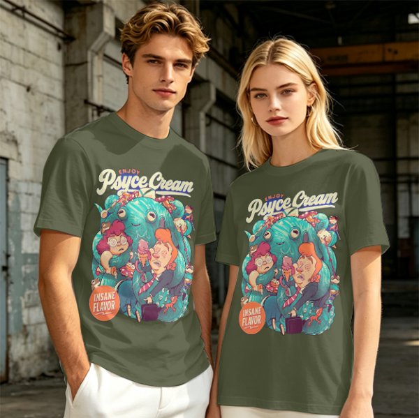 Psyce Cream Insane Flavor Graphic Tee with Whimsical Monster and Characters