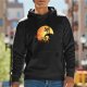 Black Hoodie with Halloween Moon Face Witch and Castle Art
