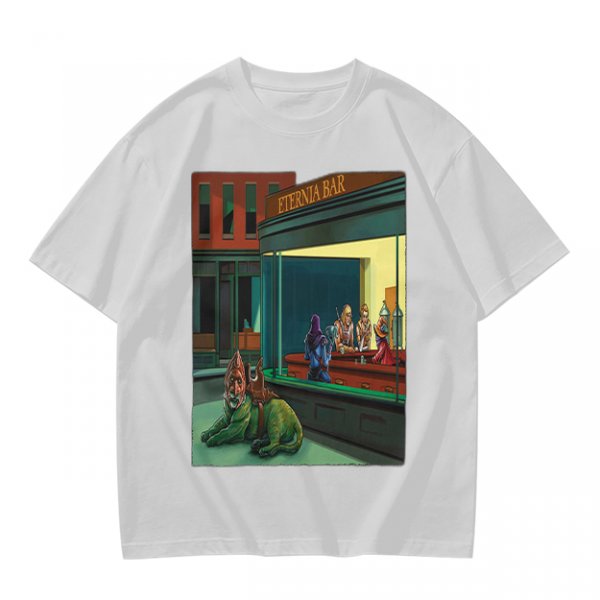 Olive T-Shirt With Surreal Bar Scene Graphic Print