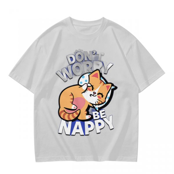 Olive T-Shirt with Don't Worry Be Nappy Sleeping Cat Graphic