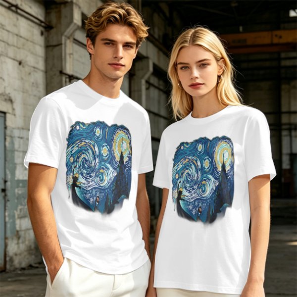 Olive T-Shirt with Starry Night Art Print