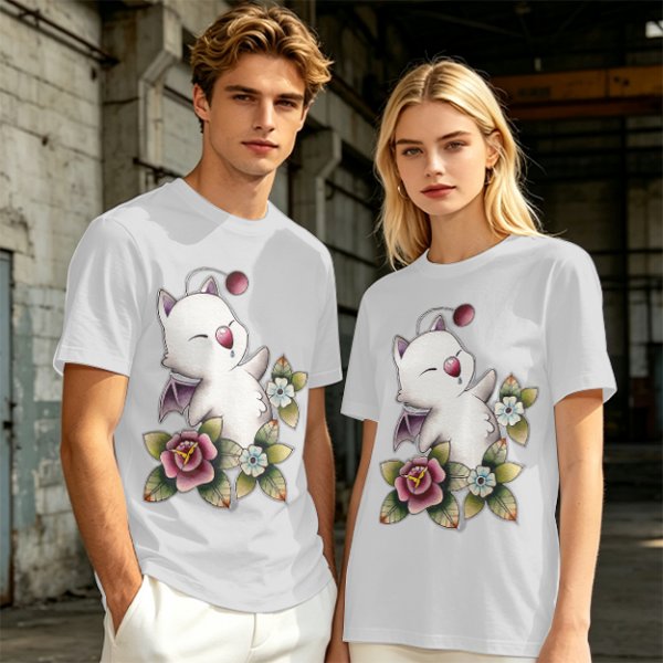 Olive T-Shirt Featuring Cute Fantasy Creature and Floral Art