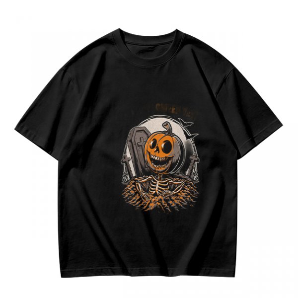 Olive Halloween Skeleton Pumpkin Graphic T-Shirt