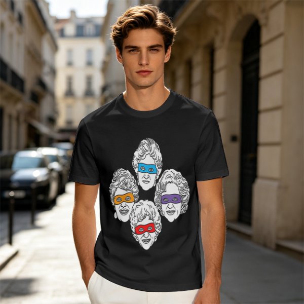Olive T-Shirt With Golden Girls Ninja Turtle Masks Graphic
