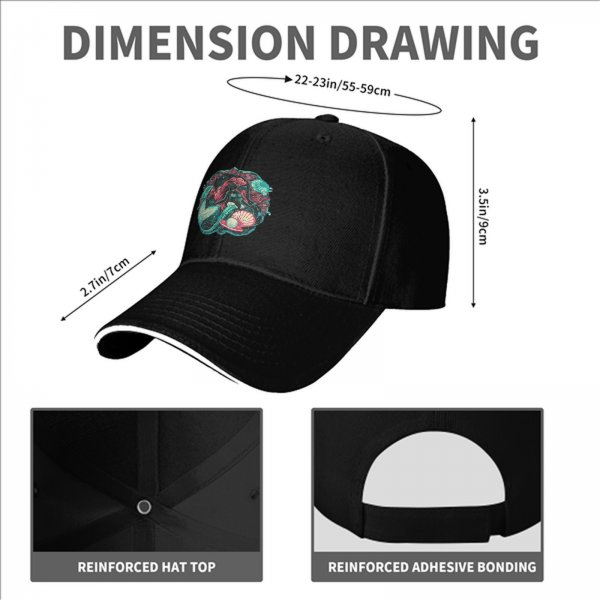 Black Baseball Cap With Mermaid And Pearl Shell Graphic