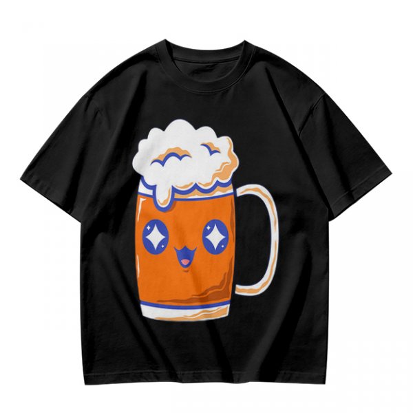 Olive T-Shirt With Cute Kawaii Beer Mug Graphic