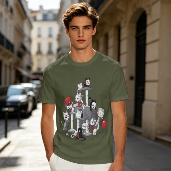 Horror Movie Character Cats On Cat Tree Graphic T-Shirt