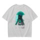 Olive T-Shirt With Glowing Teal Mushroom Creature And Moon Print