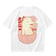 Olive t-shirt with a cartoon dinosaur in a ramen bowl graphic