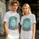 Olive t-shirt with cartoon earth 'friendly reminder' print