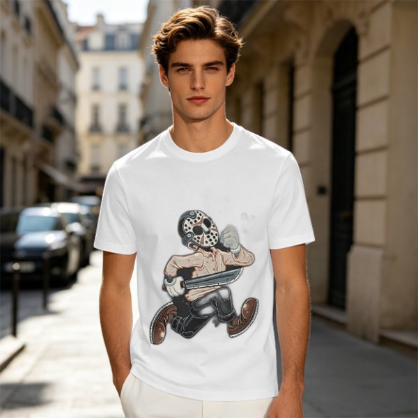 Olive T-Shirt with Cartoon Jason Voorhees Graphic Print