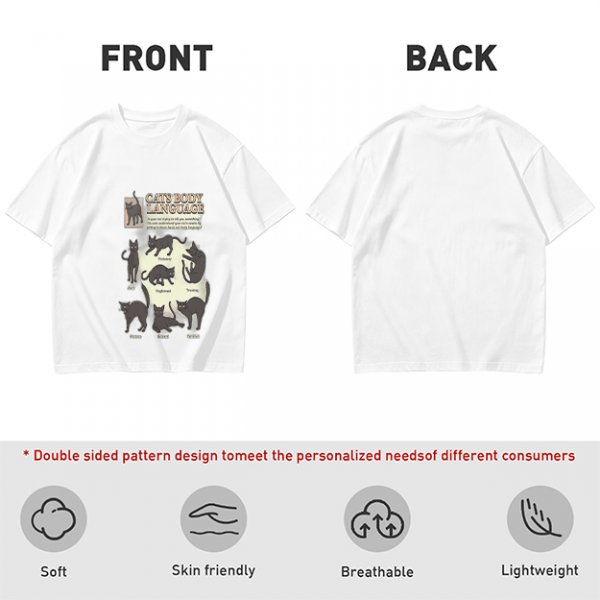 Olive T-Shirt With Cat Body Language Illustrations