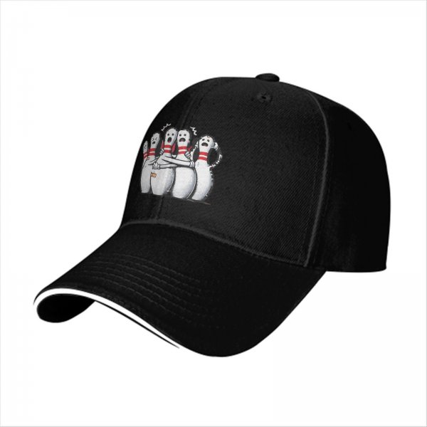 Black Baseball Cap With Scared Bowling Pins Graphic