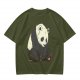 Olive T-shirt with Sad Sitting Panda Graphic Print