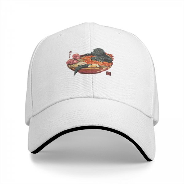 Black Baseball Cap with Godzilla Ramen Bowl Graphic Print