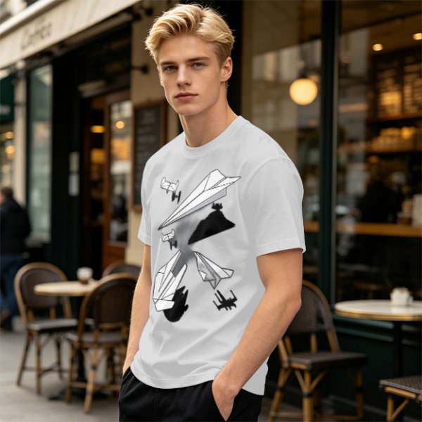 Olive T-Shirt with Paper Airplane Star Wars Inspired Print
