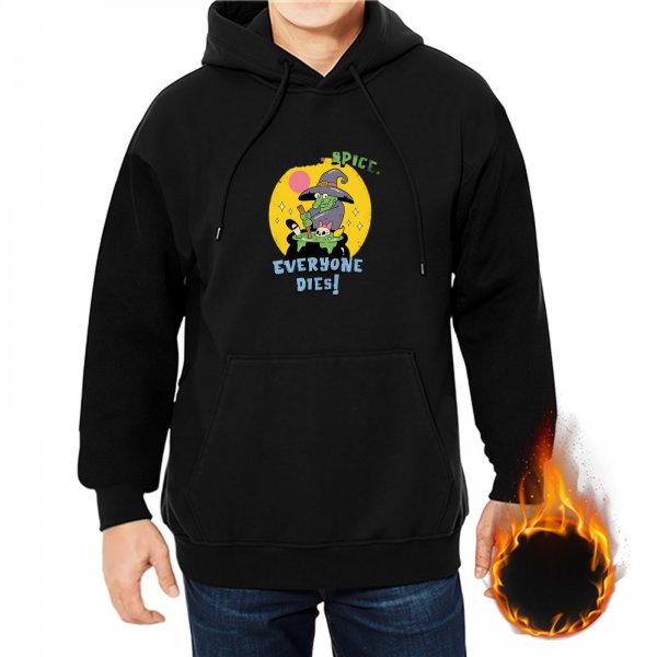 Black hoodie with witch graphic and 'Spice Everyone Dies' text