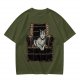 Olive Green T-Shirt With Cat In Armchair Graphic Print