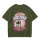 Olive t-shirt with cartoon knight 'Praise the Sun' graphic