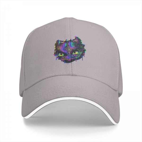 Black Baseball Cap With Neon Dragon Head Graphic Print
