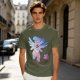 Olive T-Shirt With Whimsical Winged Creature Art Print