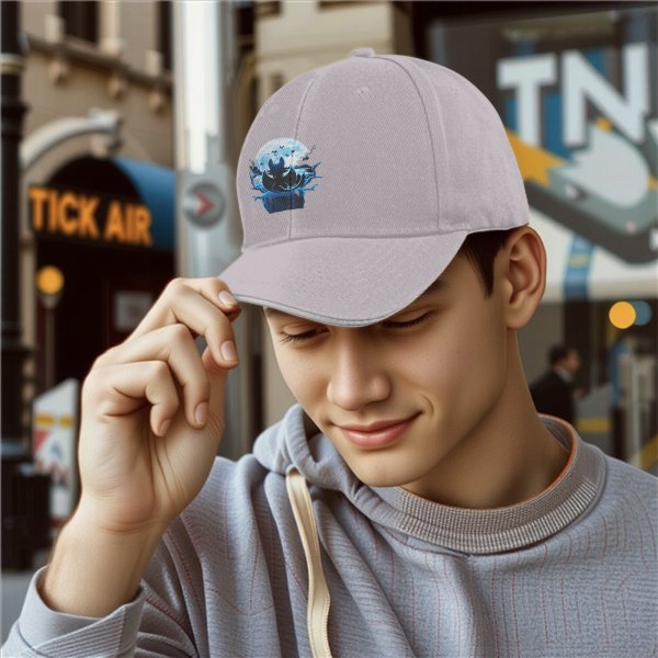 Black baseball cap with bat and full moon gothic graphic