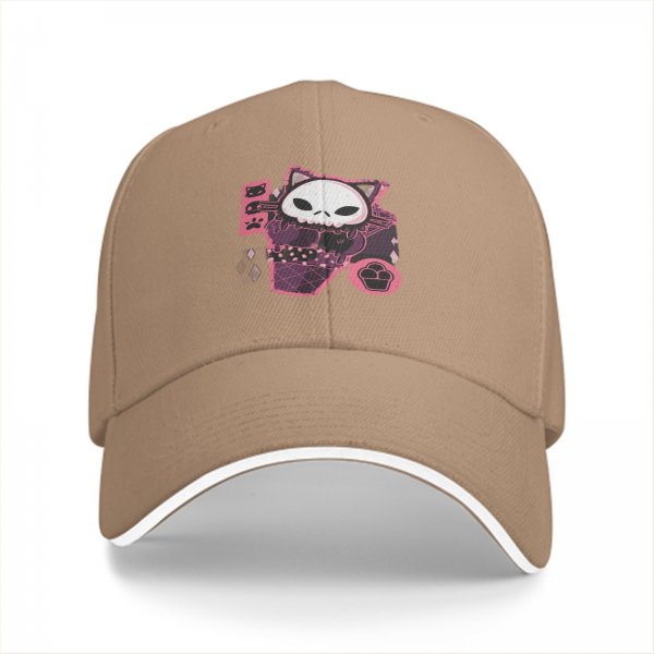 Black Baseball Cap With Cute Skull Cat Ice Cream Graphic