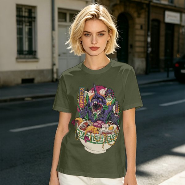 Anime Mecha Robot Ramen Bowl Graphic T-Shirt