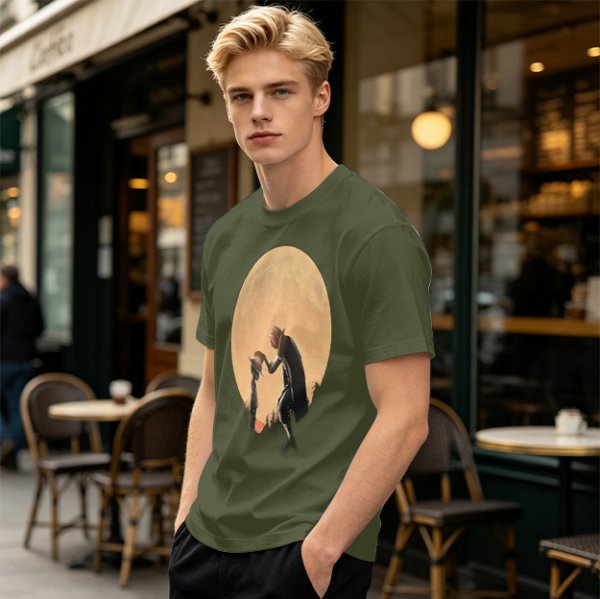 Olive T-Shirt With Moonlit Cowboy Silhouette Graphic