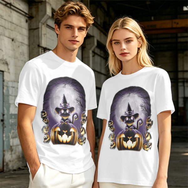 Halloween Black Cat Witch Jack-o'-lantern Graphic T-Shirt
