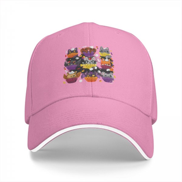 Black baseball cap with Halloween animal cupcake graphic design