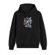 Black hoodie with 'Just one more cat' and playful cat shelf graphic