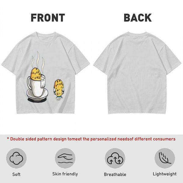 Olive T-Shirt With Funny Cookie In Coffee Cup Print