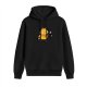 Black hoodie with grumpy orange cat holding a coffee mug