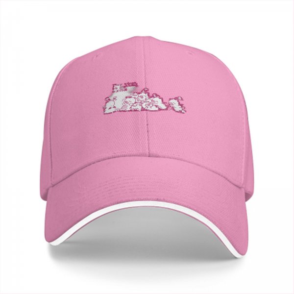 Black Baseball Cap with Pink Cute Character Graphic Print
