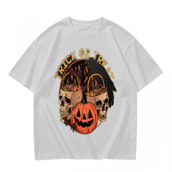 Olive Halloween Trick or Treat Skull Jack-o'-lantern Graphic T-Shirt
